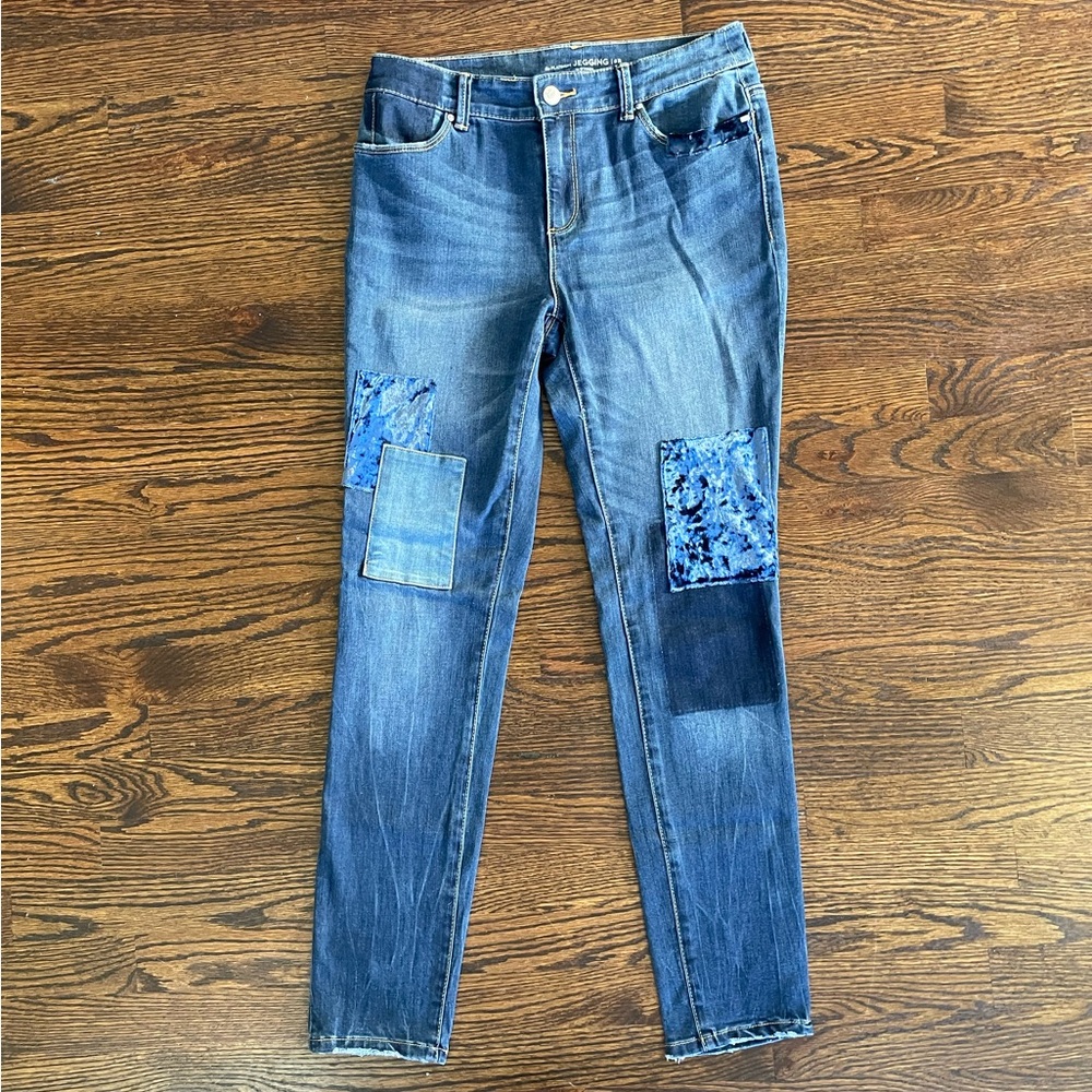 Chico’s Patchwork Jeans Slim Straight Skinny Quillt